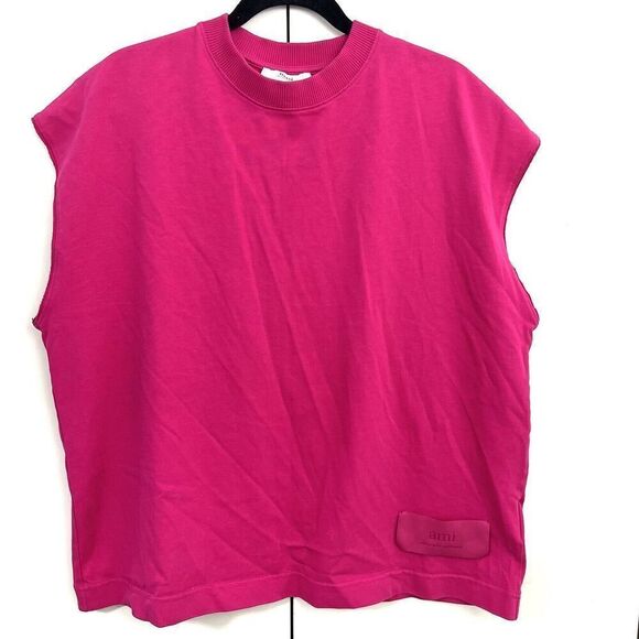 Ami Paris Alexandre Mattiussi Sweatshirt Womens M Pink Oversized Sleeveless Raw - Picture 1 of 8